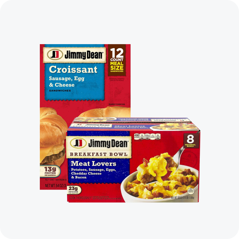 Jimmy Dean Party Pack - Meat Lovers Breakfast Bowls with Cheddar Cheese and Bacon and Jimmy Dean Sausage, Egg & Cheese Croissant