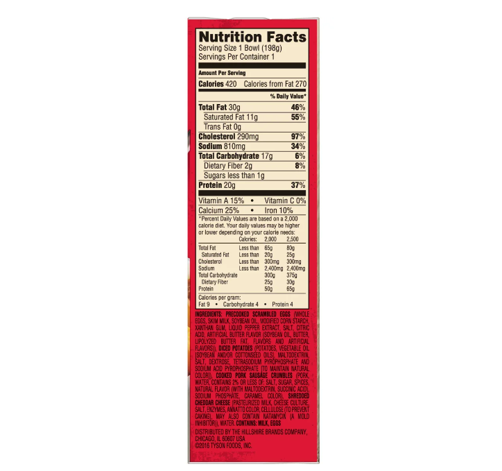 Jimmy Dean Breakfast Bowl Fluffy Eggs, Potatoes, Sausage and Cheddar Cheese, 7 oz -- 8 per case.