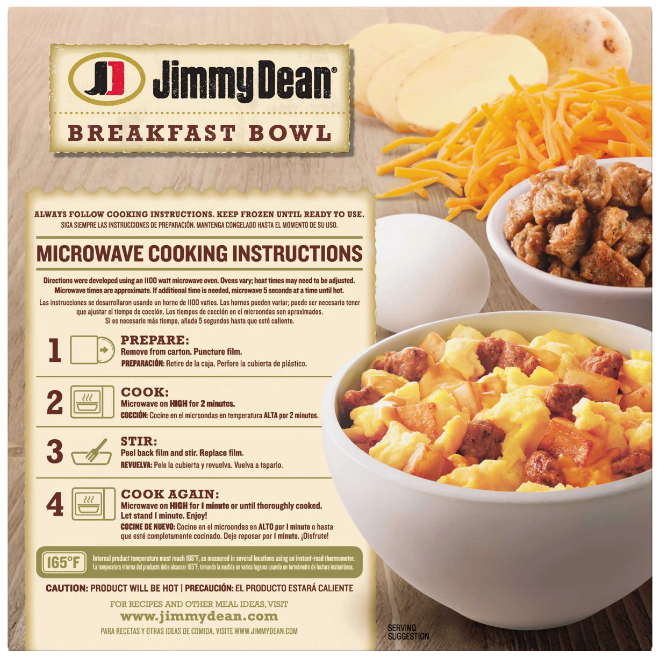 Jimmy Dean Breakfast Bowl Fluffy Eggs, Potatoes, Sausage and Cheddar Cheese, 7 oz -- 8 per case.