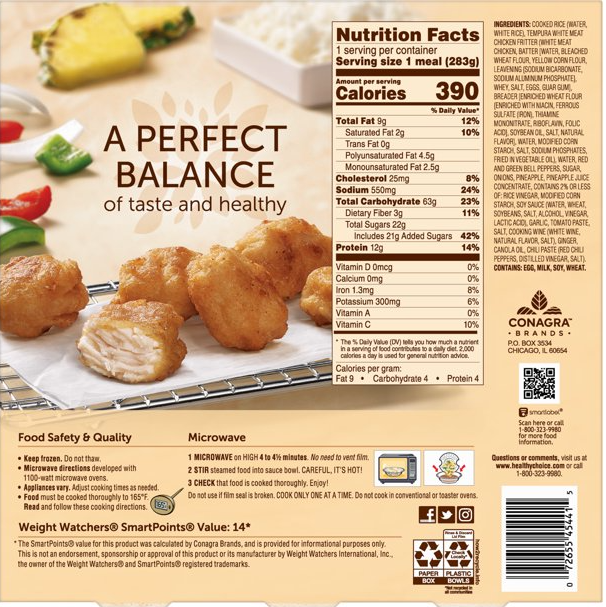 Healthy Choice Café Steamers Sweet & Sour Chicken Frozen Meal, 10 oz -- Pack of 8