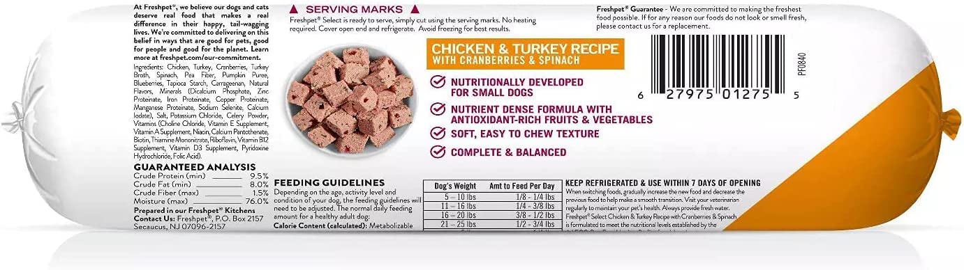 Freshpet Select Roll Small Wet Dog Chicken & Turkey Recipe Refrigerated Wet Dog Food - 3 Pack (3 / 1lb. Logs)