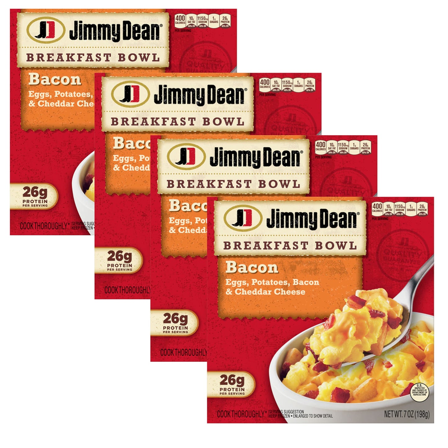 Jimmy Dean Breakfast Bowl Eggs, Potatoes, Bacon and Cheddar Cheese, 7 oz -- 4 Pack