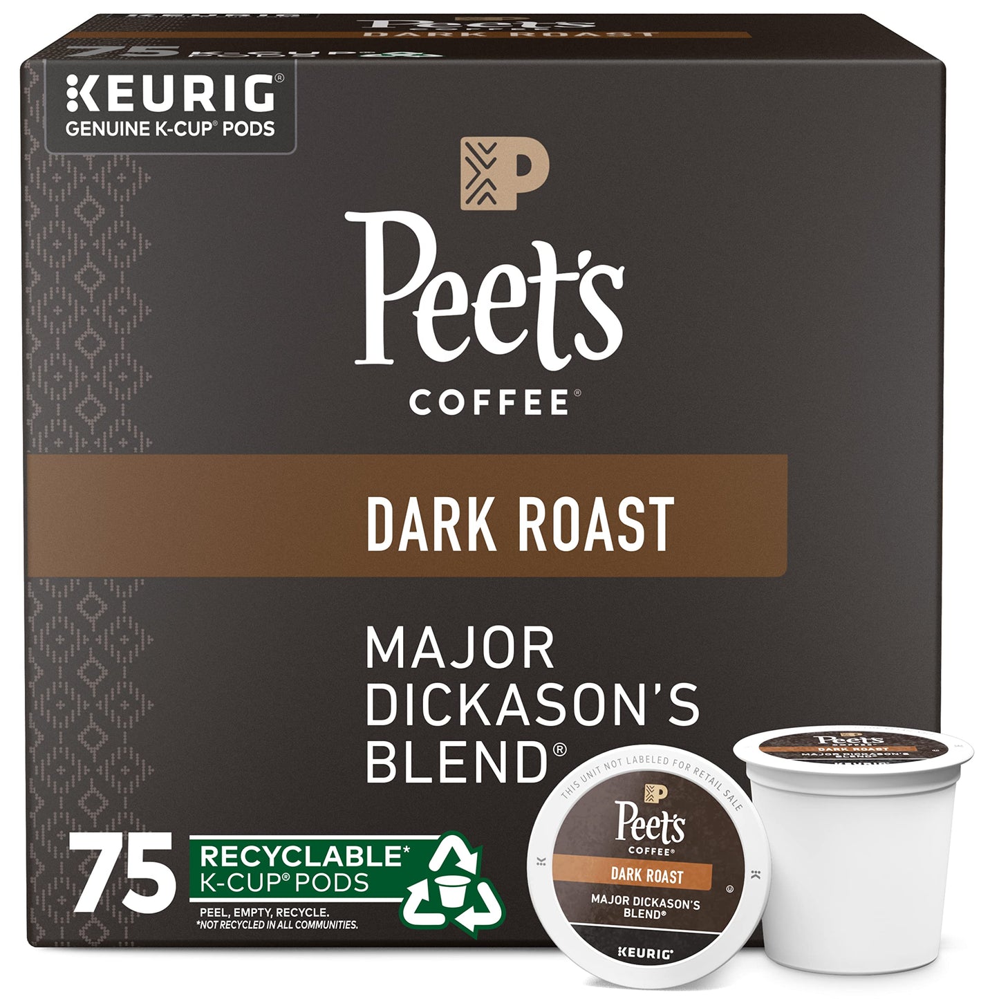Peet's Coffee K-Cup Pods, Major Dickason's Blend Dark Roast 75 Count