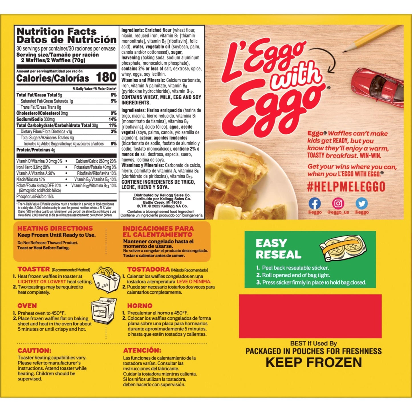Kellogg’s Eggo, Frozen Waffles, Homestyle, Easy Breakfast, 74.1 oz Box (60 Count)