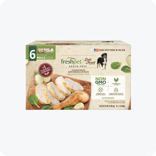 Freshpet Select Deli Fresh, Chicken Recipe with Spinach & Potato, Grain Free Rolls 4/1.5 lbs (Total 6 lbs)