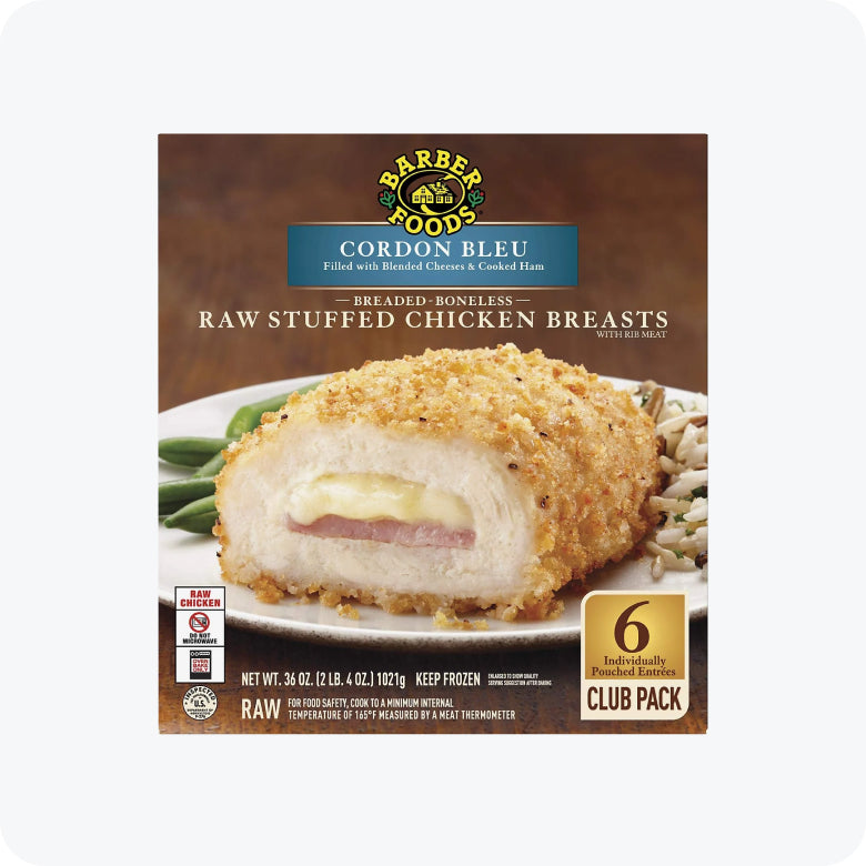 Barber Foods Cordon Bleu Stuffed Chicken Breasts, Uncooked (36 oz., 6 ct.)