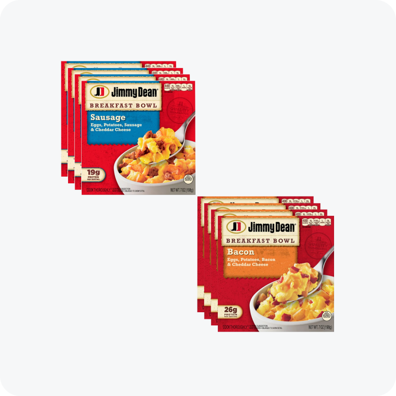 Jimmy Dean Breakfast Bowl Variety Pack - Bacon and Sausage Bowls with Eggs, Potatoes and Cheddar Cheese - Rich Source of Protein - 4 Pack (2 Boxes of Each)
