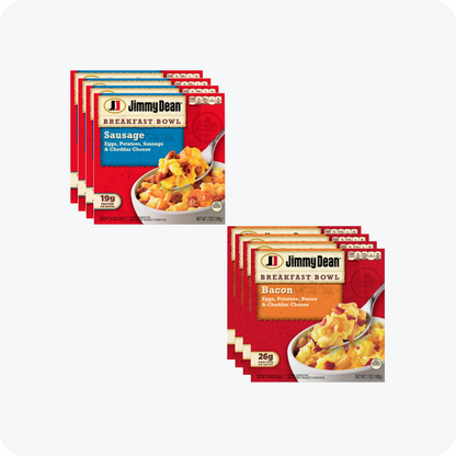 Jimmy Dean Breakfast Bowl Variety Pack - Bacon and Sausage Bowls with Eggs, Potatoes and Cheddar Cheese - Rich Source of Protein - 4 Pack (2 Boxes of Each)