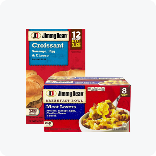 Jimmy Dean Party Pack - Meat Lovers Breakfast Bowls with Cheddar Cheese and Bacon and Jimmy Dean Sausage, Egg & Cheese Croissant