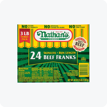 Nathan's Famous Bun Length All Beef Hot Dogs (48 oz., 24 pk.)