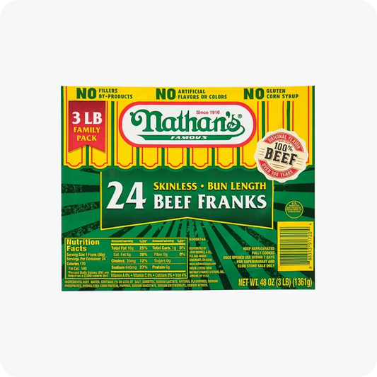 Nathan's Famous Bun Length All Beef Hot Dogs (48 oz., 24 pk.)