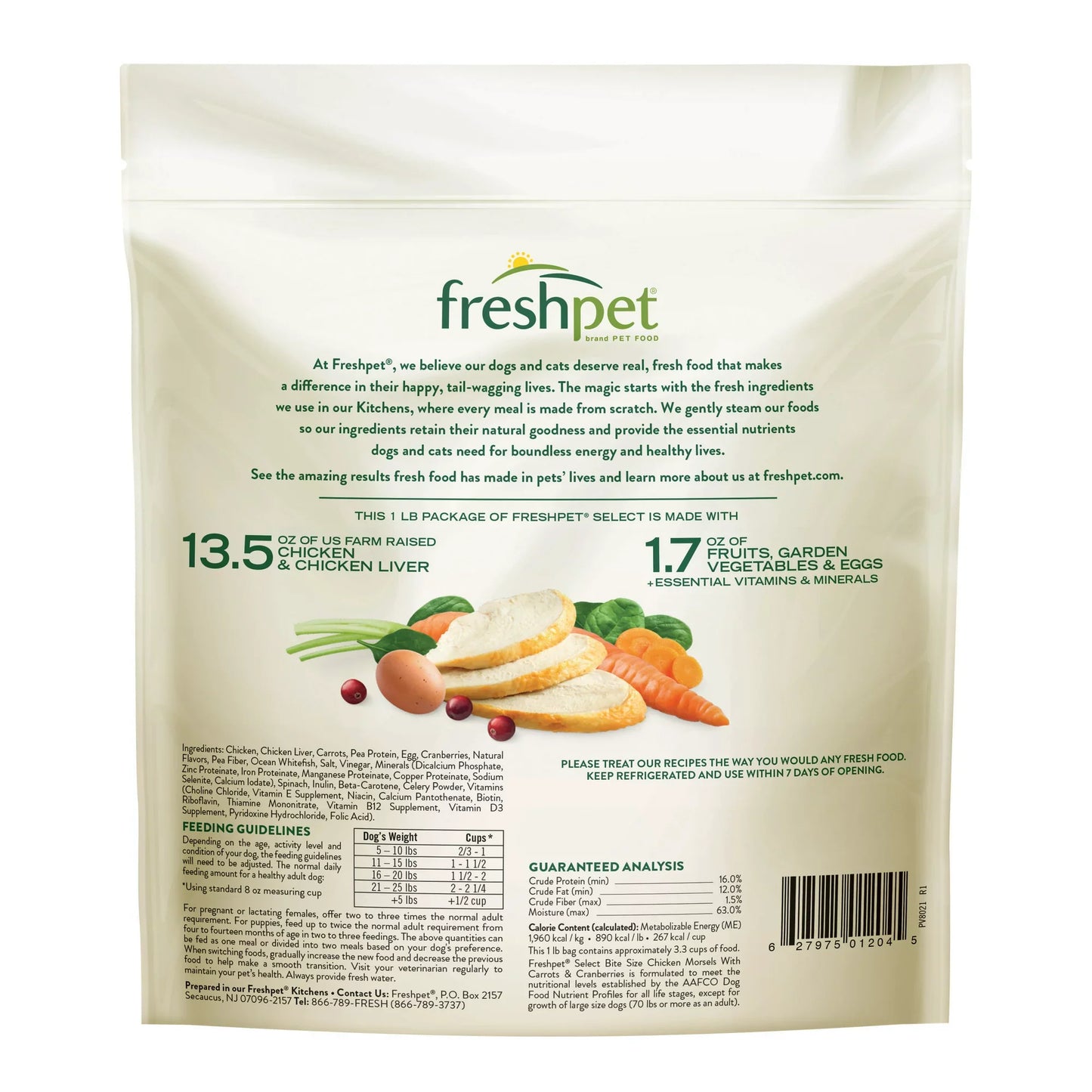 Freshpet Healthy & Natural Food for Small Dogs/Breeds, Grain Free Chicken Recipe, 1lb