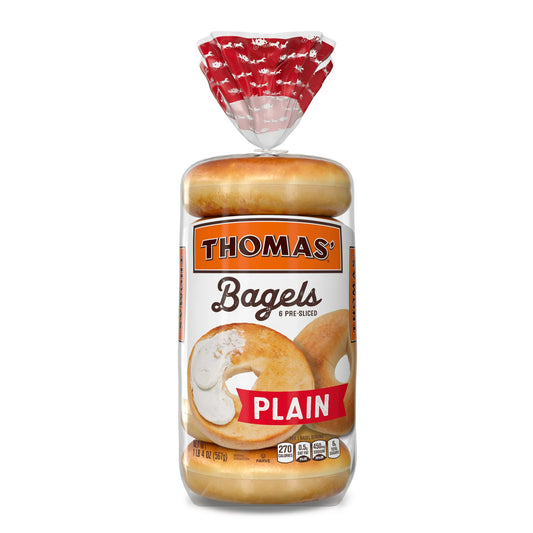 Thomas' Plain Original Pre-Sliced Bagels, 6-Count -- Pack of 2