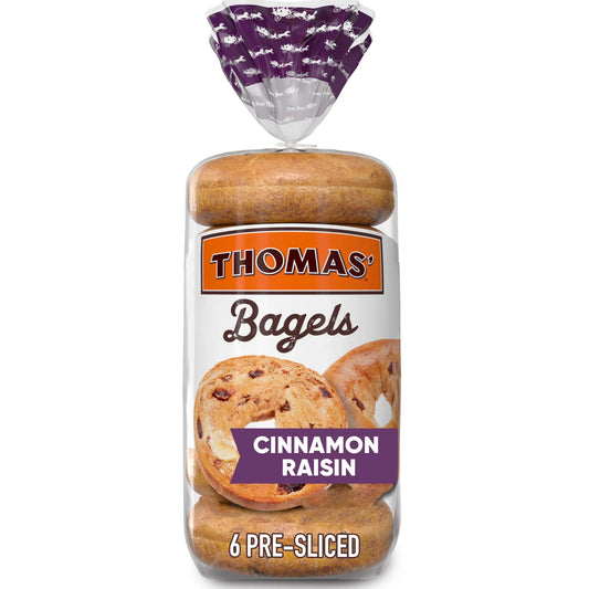 Thomas' Cinnamon Raisin Pre-Sliced Bagels, 6-Count -- Pack of 2