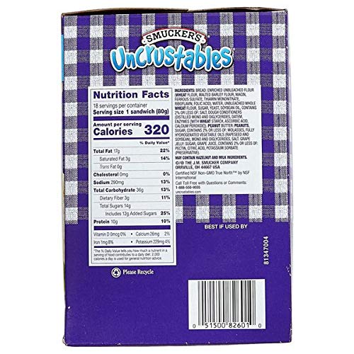 Smucker's Uncrustables Peanut Butter & Grape Jelly Sandwich, 18 x 2.8 oz.