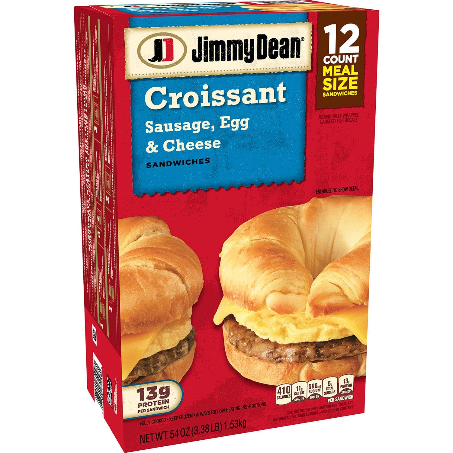 Jimmy Dean Croissant Sausage, Egg and Cheese - Frozen Sandwiches - Breakfast On-the-Go