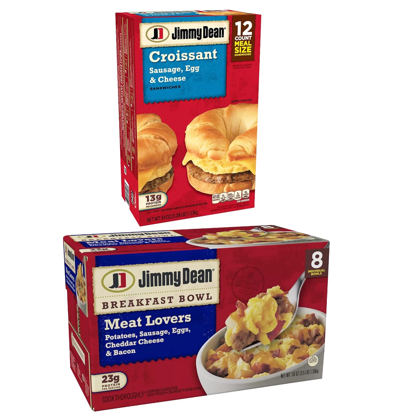 Jimmy Dean Party Pack - Meat Lovers Breakfast Bowls with Cheddar Cheese and Bacon and Jimmy Dean Sausage, Egg & Cheese Croissant