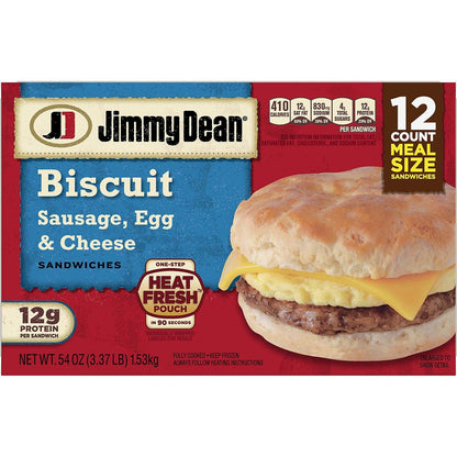 Jimmy Dean Sausage, Egg & Cheese Biscuit Sandwiches (12 ct., 54 oz.)