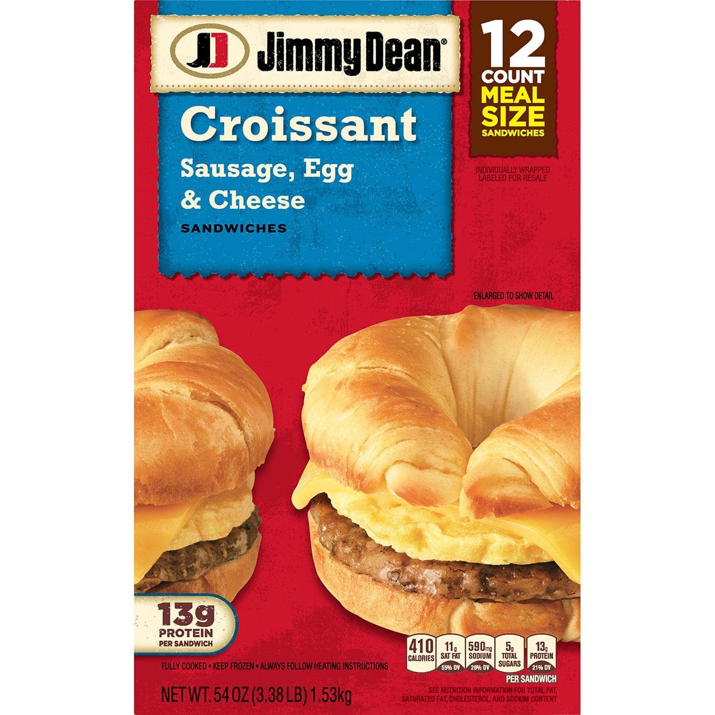 Jimmy Dean Croissant Sausage, Egg and Cheese - Frozen Sandwiches - Breakfast On-the-Go