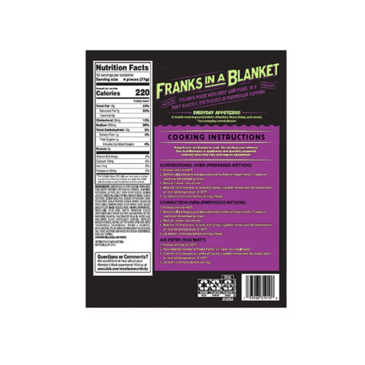 Member's Mark Franks in a Blanket With Parmesan Cheese, Freezer (48 ct.)