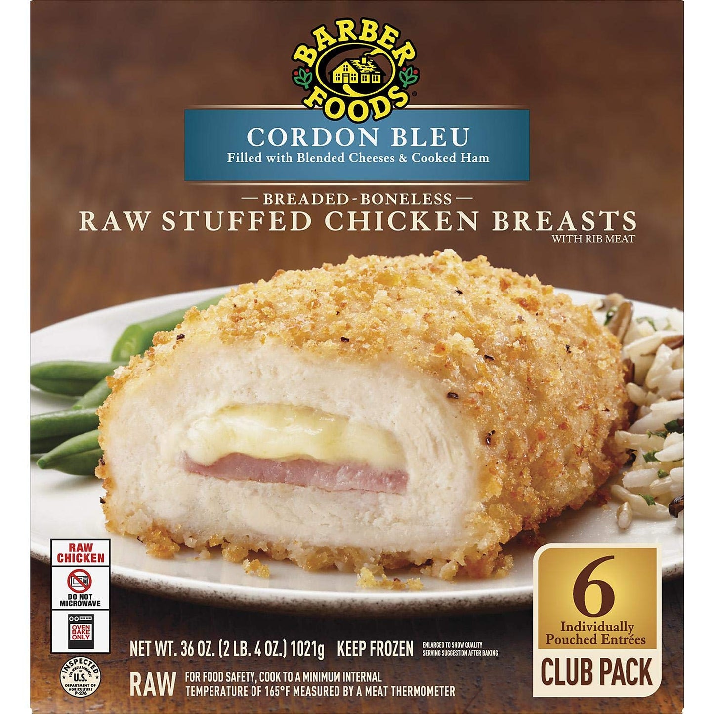 Barber Foods Cordon Bleu Stuffed Chicken Breasts, Uncooked (36 oz., 6 ct.)