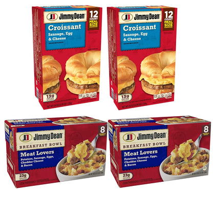 Jimmy Dean Party Pack - Meat Lovers Breakfast Bowls with Cheddar Cheese and Bacon and Jimmy Dean Sausage, Egg & Cheese Croissant