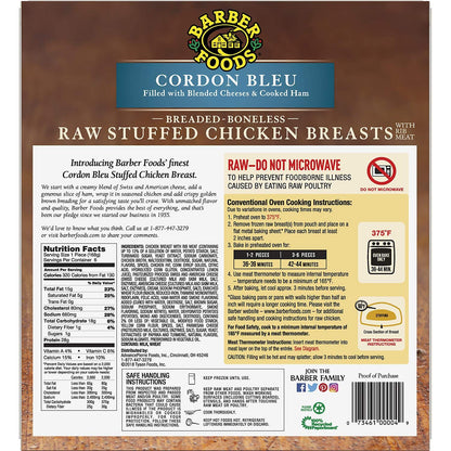 Barber Foods Cordon Bleu Stuffed Chicken Breasts, Uncooked (36 oz., 6 ct.)