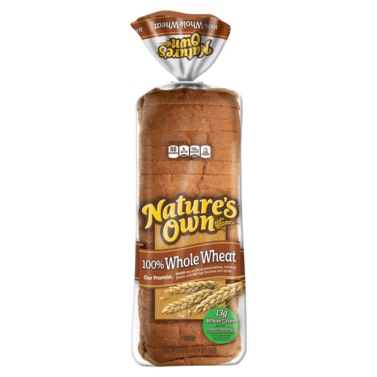 Nature's Own 100% Whole Wheat Bread Loaf, 20 oz -- Pack of 2