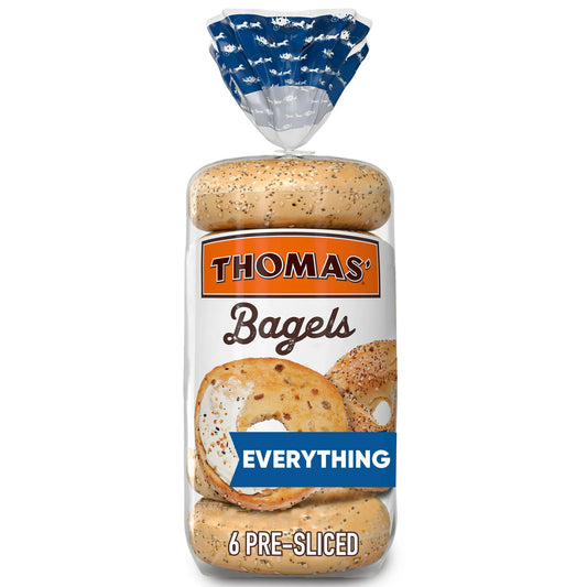 Thomas’ Everything Bagels, 6 Pre-Sliced Bagels, 20 Oz -- Pack of 2